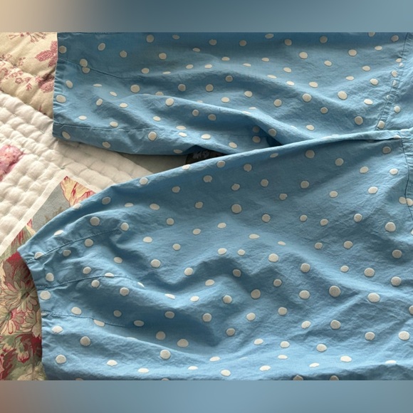 MADEWELL Florentine top, buttons.Bell 3/4 sleeves,peplum, 12, blue, inkspot dots - Picture 7 of 9